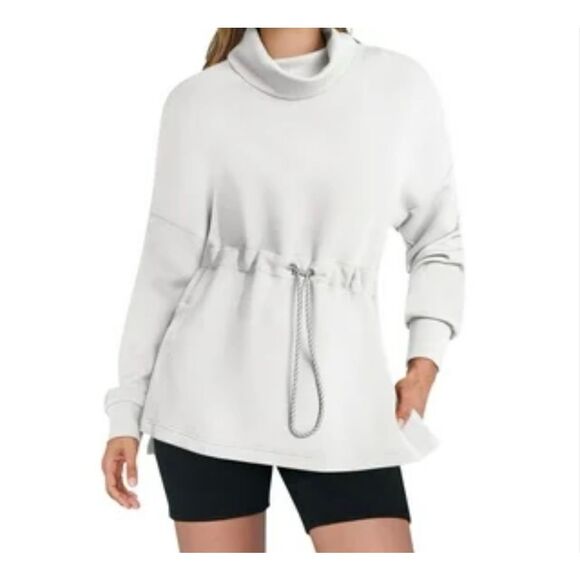 Amazon cowl neck white drawstring tunic sweater M - Picture 1 of 10